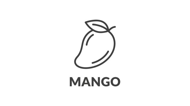 Minimal line-art mango icon logo with the word MANGO, vector illustration