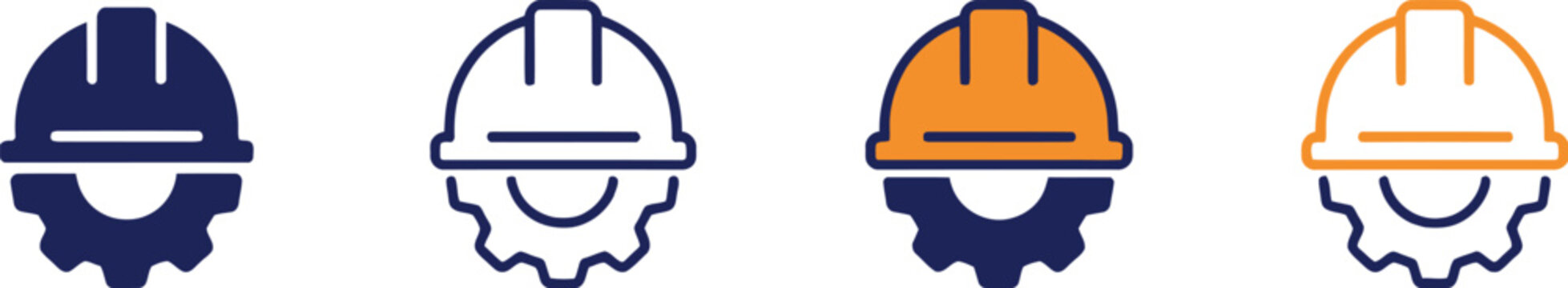 Safety Helmet and Gear Icon Set, Engineering Hardhat with Cogwheel Vector Collection for Industrial, Labor, and Work Safety Logo Design