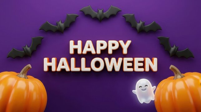 A delightful halloween scene featuring pumpkins bats and a charming ghost creating a festive and spooky atmosphere for all to enjoy this