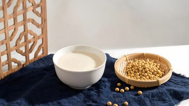 Soy Milk Bowl With Soaked Soybeans