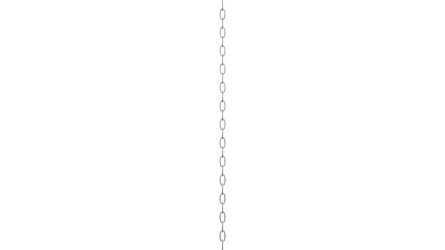 Vertical metallic chain links hanging isolated on white background