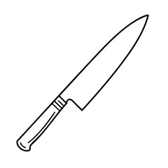 Fototapeta premium Minimalist black and white line art illustration of a sharp kitchen chef knife with cooking tool sharp blade cooking utensil kitchen equipment home cooking vector graphic gastronomy