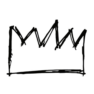 Simple hand drawn crown icon sketch with rough black ink lines for creative design and royal symbols