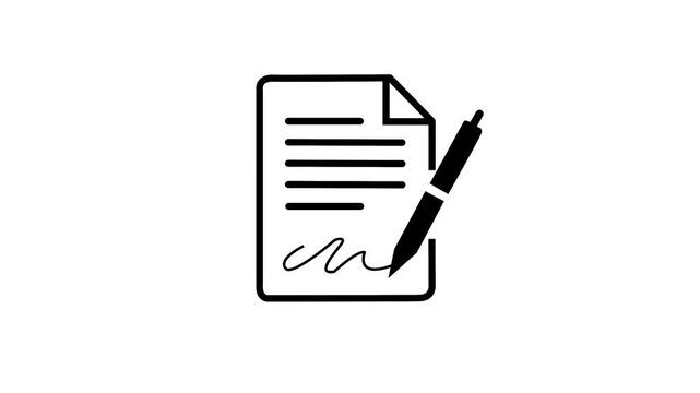 Document icon with pen sign animation. Documents checklist with a pen icon isolated. five line , Documents list icon, Business Documents icon isolated .