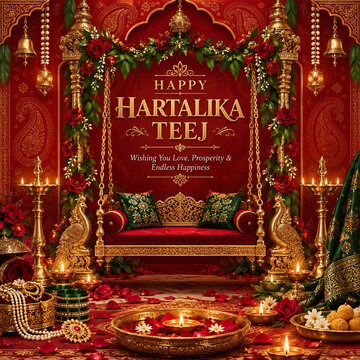 Happy Hartalika Teej | Traditional Indian Festival Greeting Design | Teej Celebration Poster