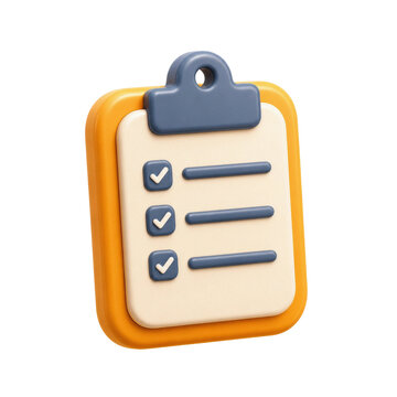 3D Yellow Clipboard Icon with To Do Checklist on Transparent Background for Business Task Management