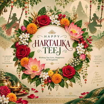 Happy Hartalika Teej | Traditional Indian Festival Greeting Design | Teej Celebration Poster