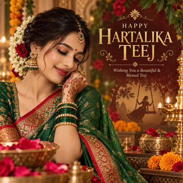 Happy Hartalika Teej | Traditional Indian Festival Greeting Design | Teej Celebration Poster