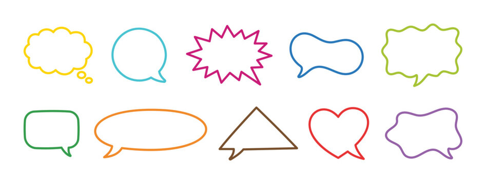 Colorful hand drawn outline speech bubble vector set