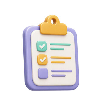3D Clipboard Icon with Checklist Tasks and Colorful Bullet Points Isolated on a Transparent Background