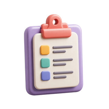3D Clipboard Icon with Checklist To Do List Tasks and Checkmarks Isolated on Transparent Background