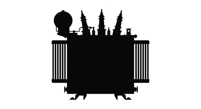 Electrical transformer depicted as a black silhouette against a white background