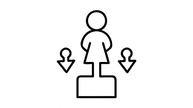 Animated human figure on a pedestal with downward pointing arrows for business presentation