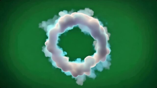 Abstract Smoke Ring Circles Floating Within Green Background.
