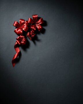 Dramatic red ribbon cascade against a dark moody background for design elements