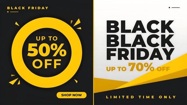 Black friday sale promotion banners with discount offers and modern design elements
