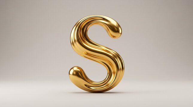 Glossy gold s letter 3d with liquid metallic texture