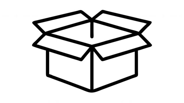 Animated open cardboard box symbol outline for shipping and delivery logistics concept video