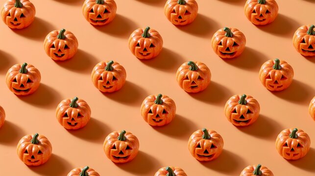 Calabazas sobre un fondo naranja decoradas para la fiesta de Halloween