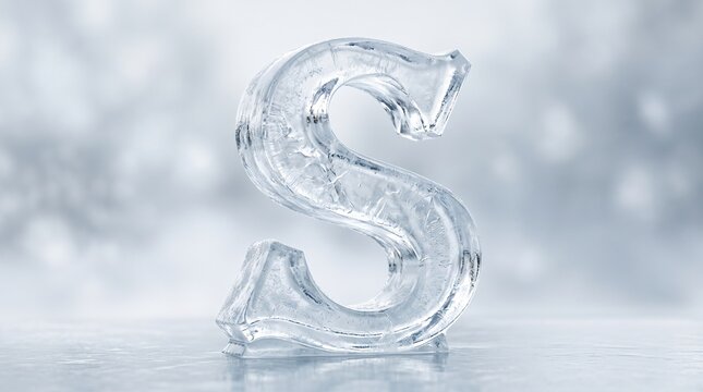 Realistic s letter 3d ice sculpture with bokeh background