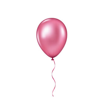Single shiny pink balloon with a curled ribbon tail for birthday celebrations and festive party decorations isolated on a transparent background