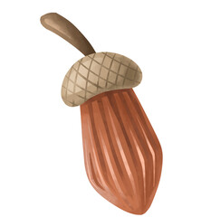 Oblong textured acorn illustration with hand drawn line patterns on the shell. Isolated watercolor style forest nut element for warm autumn concepts © Vitalii
