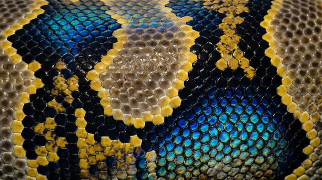 Yellow Black Blue Snake Skin Texture Pattern Scale Closeup