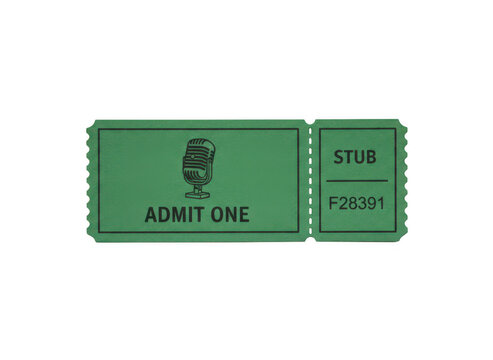 A single green paper admit one raffle ticket used for entry to a cinema movie show or event celebration