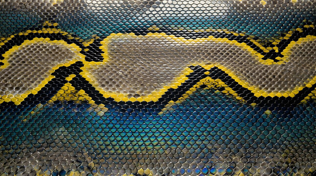 Yellow Black Blue Gray Snake Skin Texture Pattern Scale