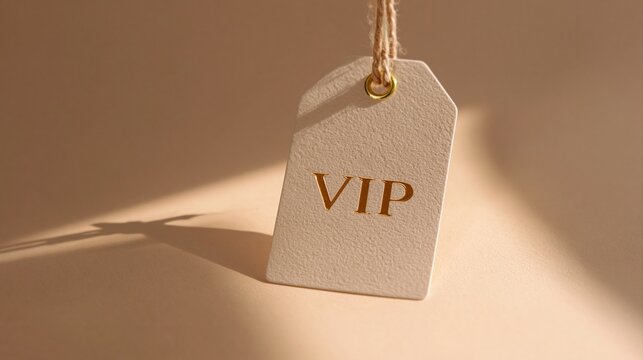 VIP Tag in Warm Light with Soft Shadow on Matte Background