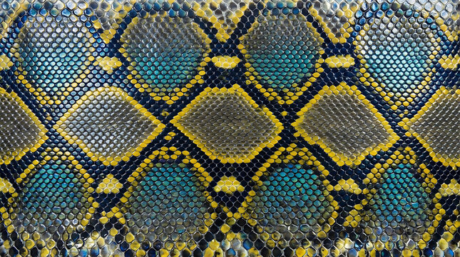 Teal Blue Yellow Gray Snake Skin Texture Pattern Scale
