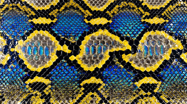 Vibrant Blue Yellow Black Snake Skin Texture Pattern Scale
