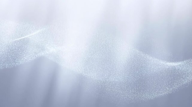 Abstract flowing waves drift across a pale blue-white atmospheric field. Presentation backdrops, wellness media, and technology branding.