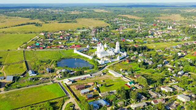 Pereslavl-Zalessky, Russia. Nikitsky Monastery - Monastery of the Pereslavl Diocese of the Russian Orthodox Church. Drone footage, Point of interest