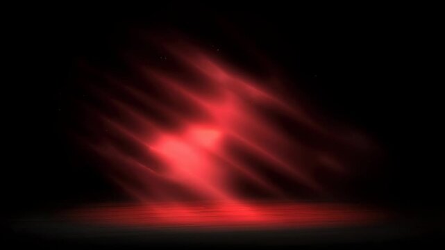 Red light waves flow through dark abstract space with a glowing horizontal reflection. Title sequence, technology presentation, and digital media intro.