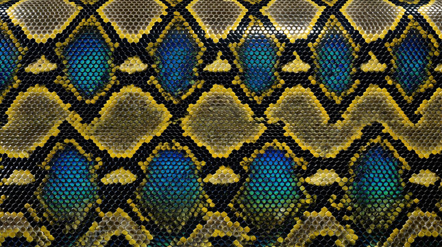 Iridescent Blue Yellow Black Snake Skin Diamond Pattern Texture