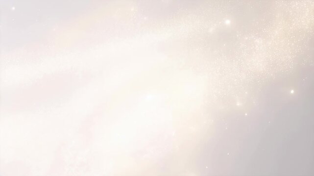 Soft glowing particles drift through a pale hazy field with diffuse light and scattered sparkles. Title sequences, event announcements, and luxury branding.