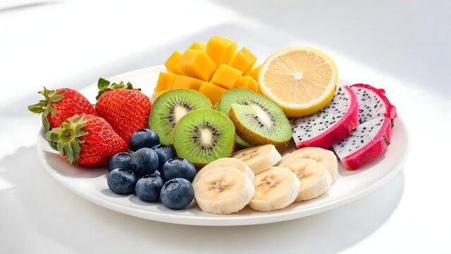 Fresh Fruit Bowl with Strawberries, Mangoes, and Kiwi