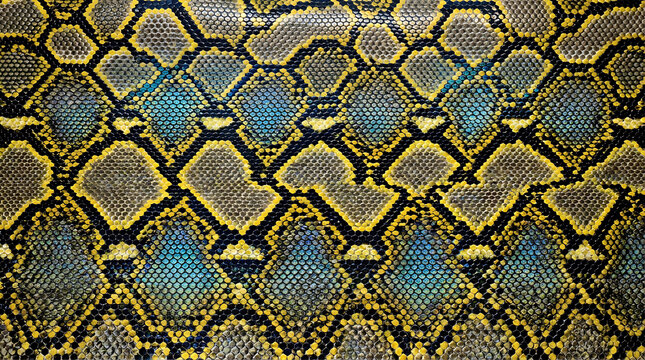 Teal Yellow Black Brown Python Snake Skin Texture Pattern