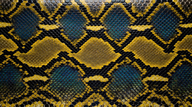 Blue Yellow Black Python Snake Skin Iridescent Scale Texture