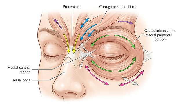 Anatomical of facial muscles around the eye and nose