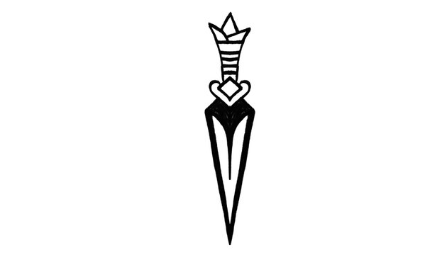 Dagger Knife Doodle Line Art Black and White Vector Ornate Weapon Symbol
