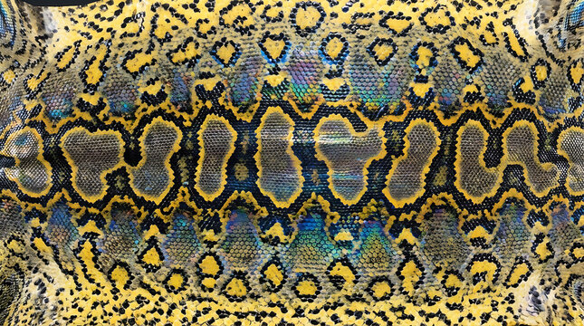 Iridescent Yellow Blue Black Anaconda Snake Skin Texture Pattern