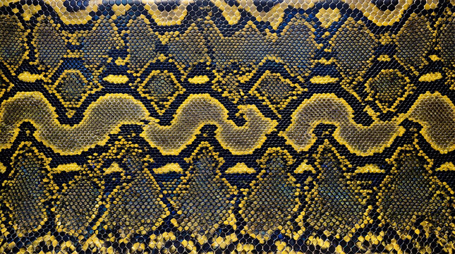 Yellow Black Blue Python Snake Skin Pattern Texture Closeup
