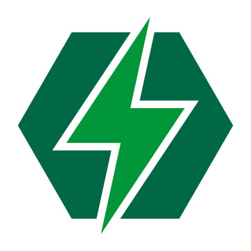 Broken Hexagon Lightning Bolt Green Icon