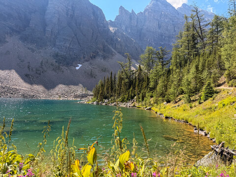 Lake Agnes turquoise alpine lake Big Beehive trail Banff Alberta Canada