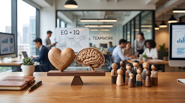 Balancing heart and brain symbols representing emotional and rational decision making