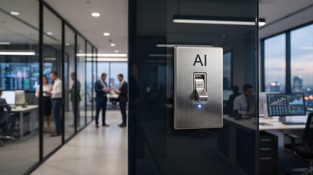 Artificial intelligence concept switch installed on office wall