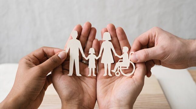Hands holding paper family group symbolizing community support and inclusion