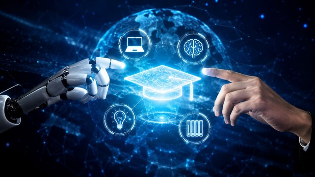 AI assists in online learning and digital education through a virtual classroom.